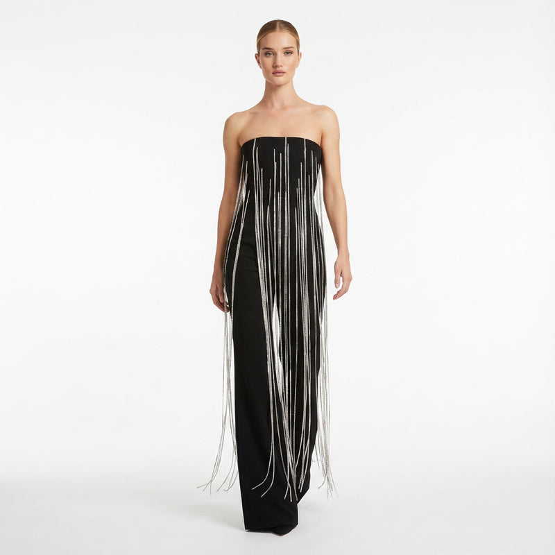 Wren Estelle Women's Strapless Jumpsuit | Polyester, Crystal Chain Detail