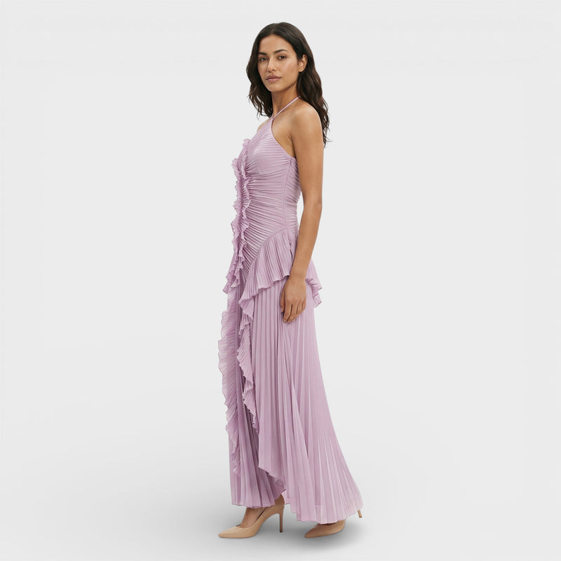 Liana Women's Asymmetric Maxi Dress | Pleated, Halter, Halter Neck