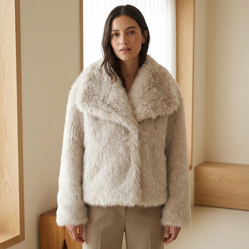 Jade Women’s Faux Fur Coat | Plush Texture, Wide Collar