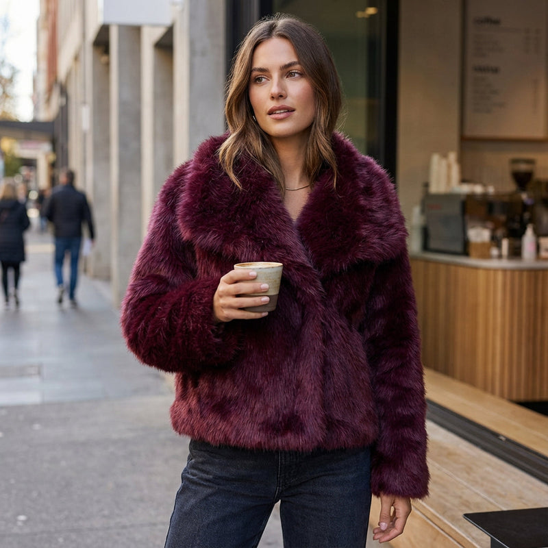 Jade Women’s Faux Fur Coat | Plush Texture, Wide Collar