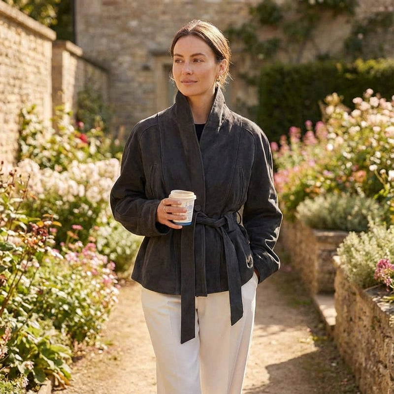 Elise Women’s Belted Wrap Jacket | Shawl Collar, Waist-Tie Design
