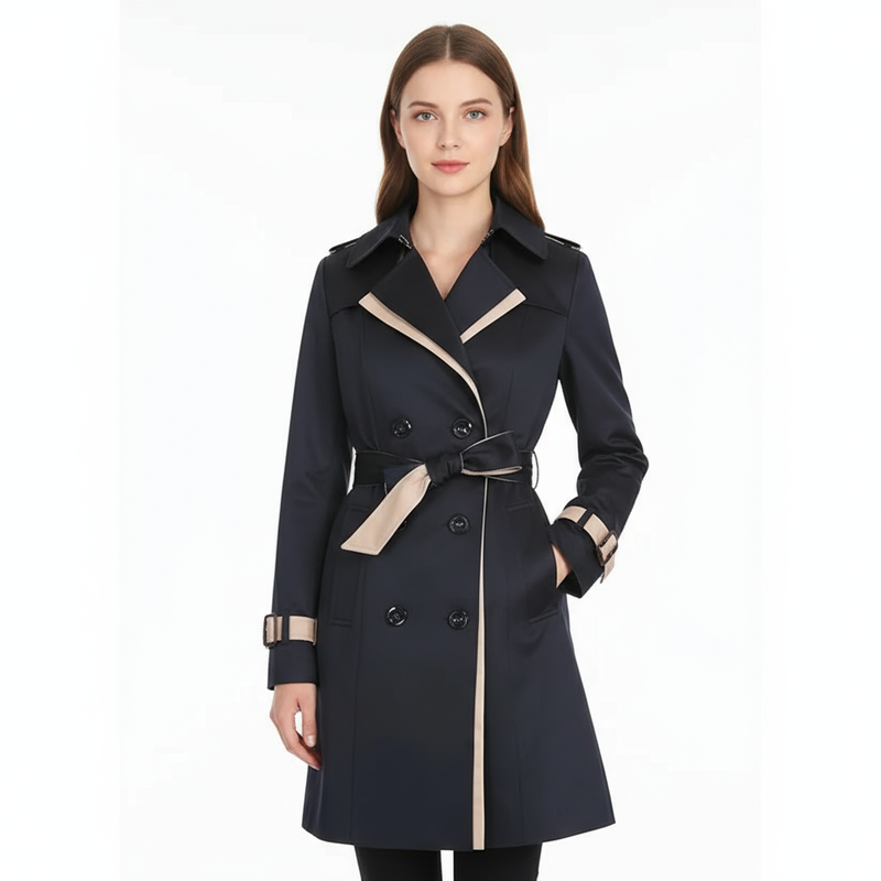 Elora Women's Trench Coat | Double-Breasted Design, Cotton Blend