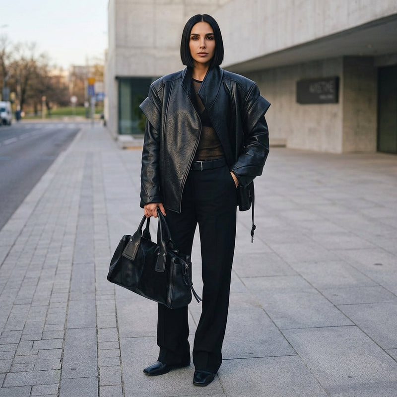 Nadia Women’s Vegan Leather Jacket | Double-Breasted, Waist Tie Belt