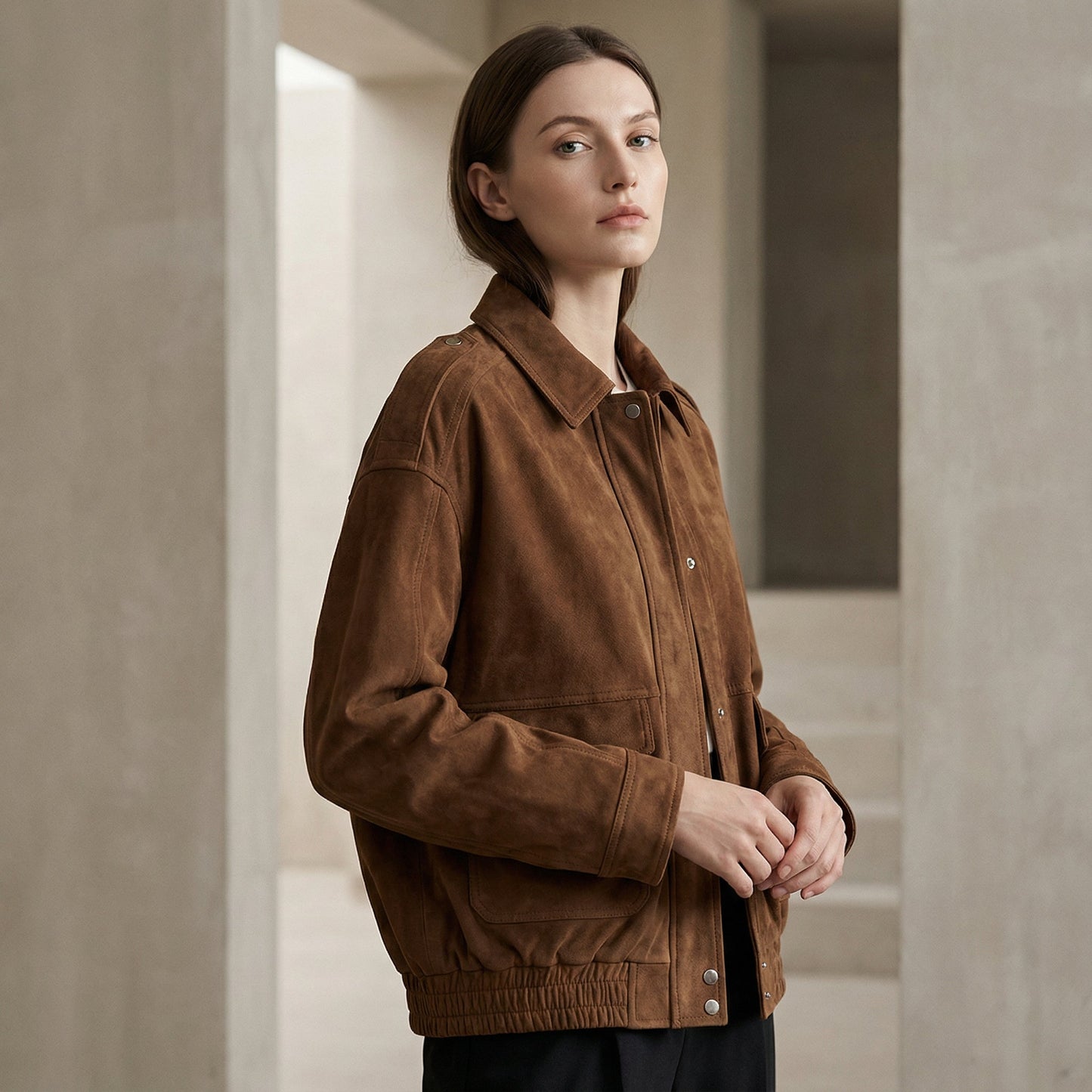 Kayla Women’s Suede Bomber Jacket | Zip Closure, Elastic Hem