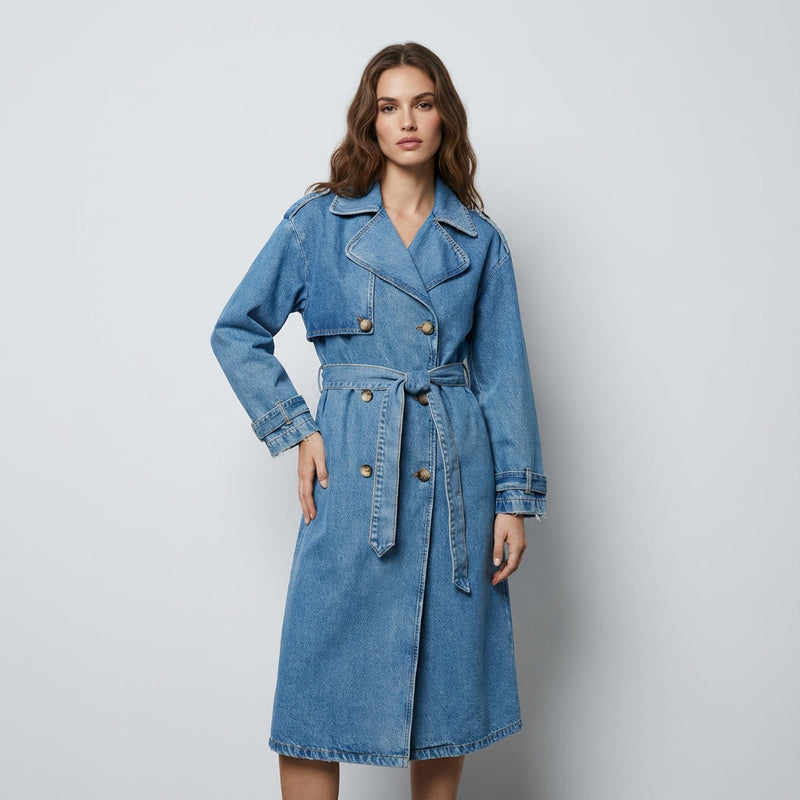 Slate Jenera Women's Denim Trench Coat | Oversized Fit, Double-Breasted