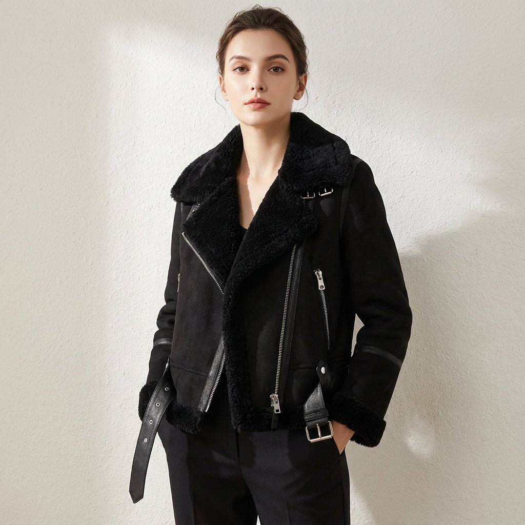 Taryn Women's Moto Jacket | Shearling-Lined, Chic Design