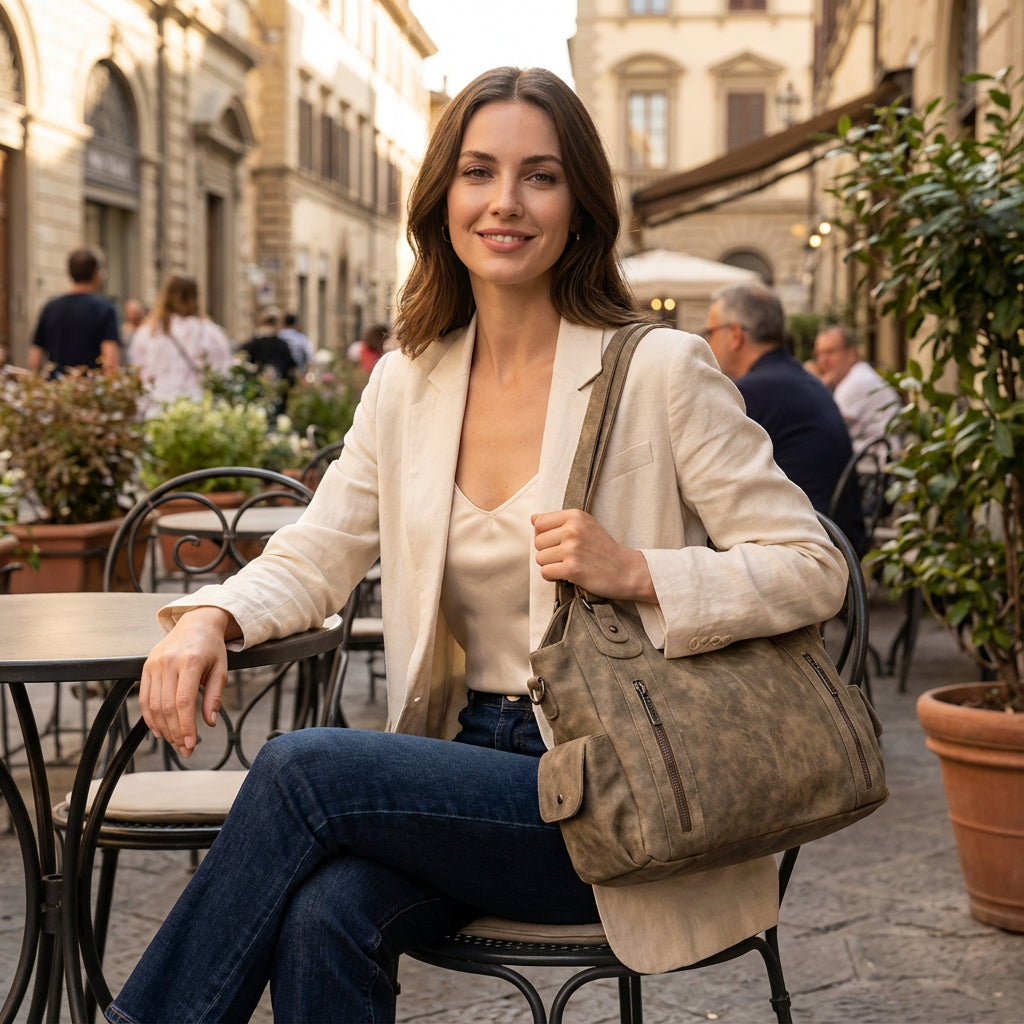 Bolso tote de hombro para mujer Arden | Frente con doble cremallera, Silueta estructurada