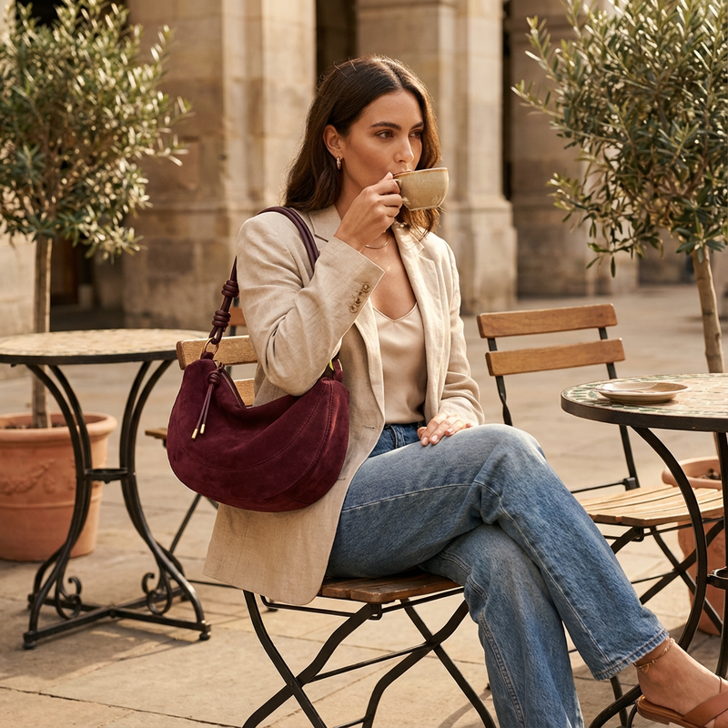 Mila Women’s Shoulder Bag | Crescent Shape, Knotted Strap