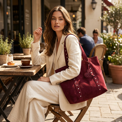 Sac fourre-tout pour femmes Aurelia | Bandoulières cloutées, breloque en forme de cœur