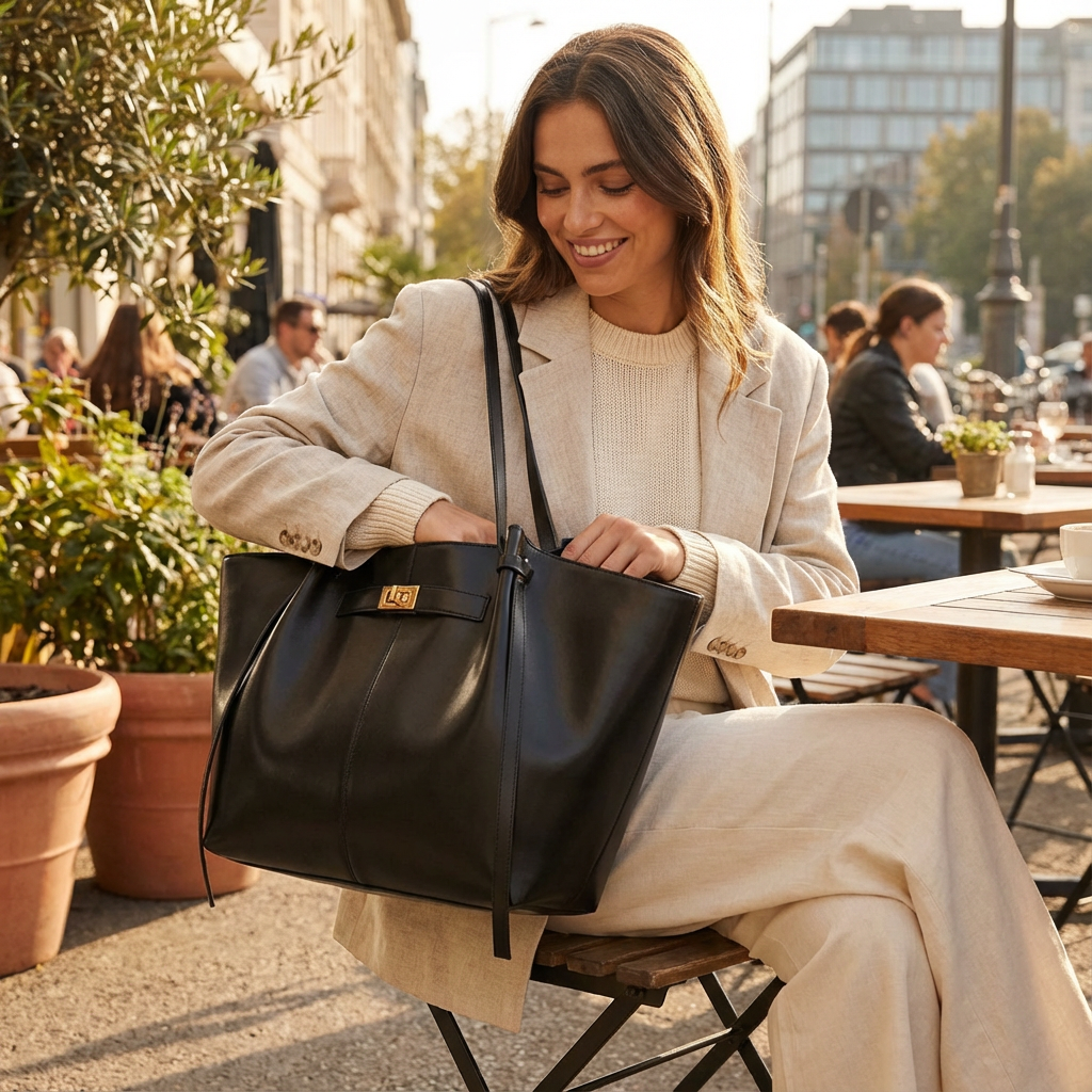 Ember Marielle Women’s Shopper Tote | Wide Silhouette, Turn-Lock Detail