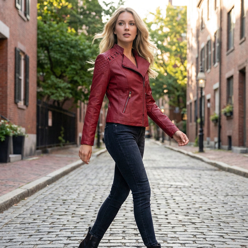 Veste zippée pour femmes Jade | Similicuir, style audacieux