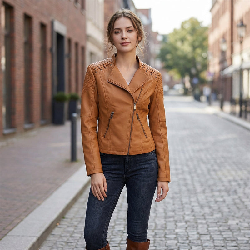 Veste zippée pour femmes Jade | Similicuir, style audacieux