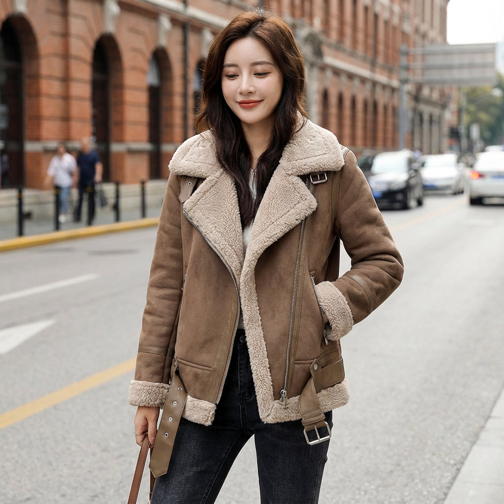 Taryn Women's Moto Jacket | Shearling-Lined, Chic Design