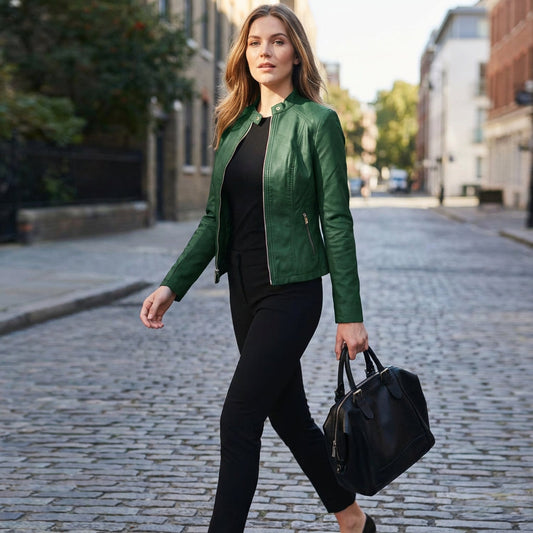 Veste en cuir pour femmes Everly | Design biker zippé, silhouette ajustée