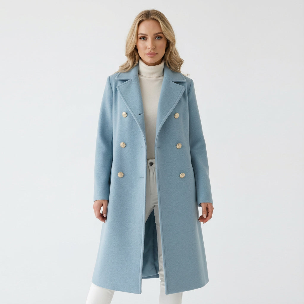 Willow Renee Women's Trench Coat | Double-Breasted with Gold Buttons, Elegant Longline