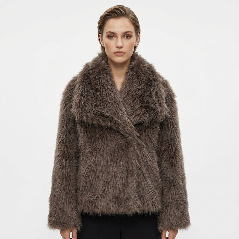 Jade Women’s Faux Fur Coat | Plush Texture, Wide Collar