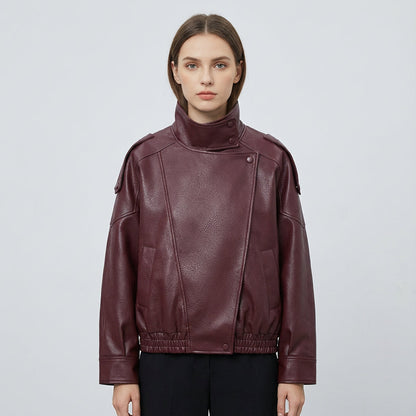 Lucille Asymmetrical Leather Jacket | Oversized, Asymmetrical front closure