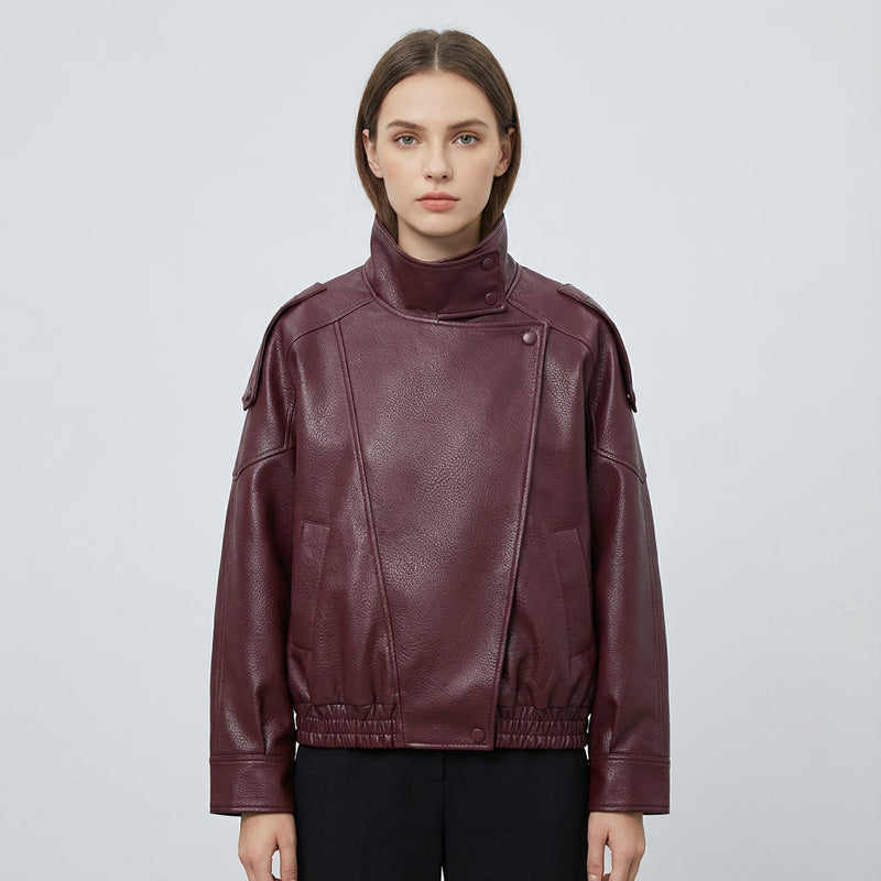 Lucille Asymmetrical Leather Jacket | Oversized, Asymmetrical front closure