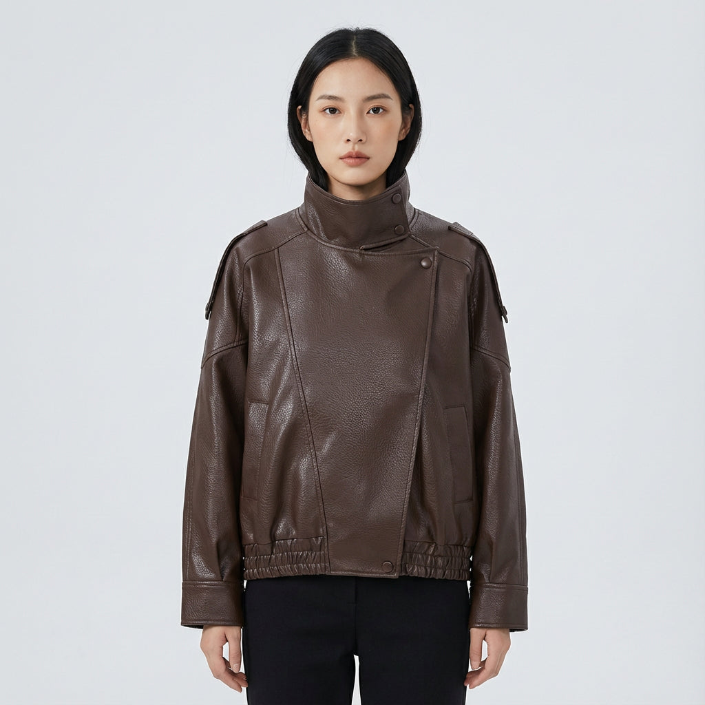 Lucille Asymmetrical Leather Jacket | Oversized, Asymmetrical front closure