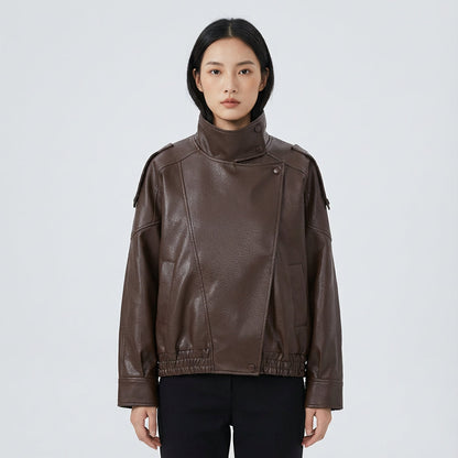 Lucille Asymmetrical Leather Jacket | Oversized, Asymmetrical front closure