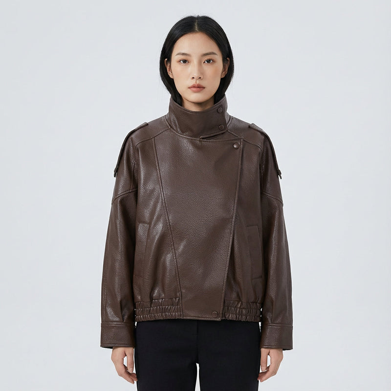 Lucille Asymmetrical Leather Jacket | Oversized, Asymmetrical front closure