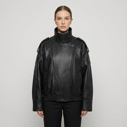 Lucille Asymmetrical Leather Jacket | Oversized, Asymmetrical front closure