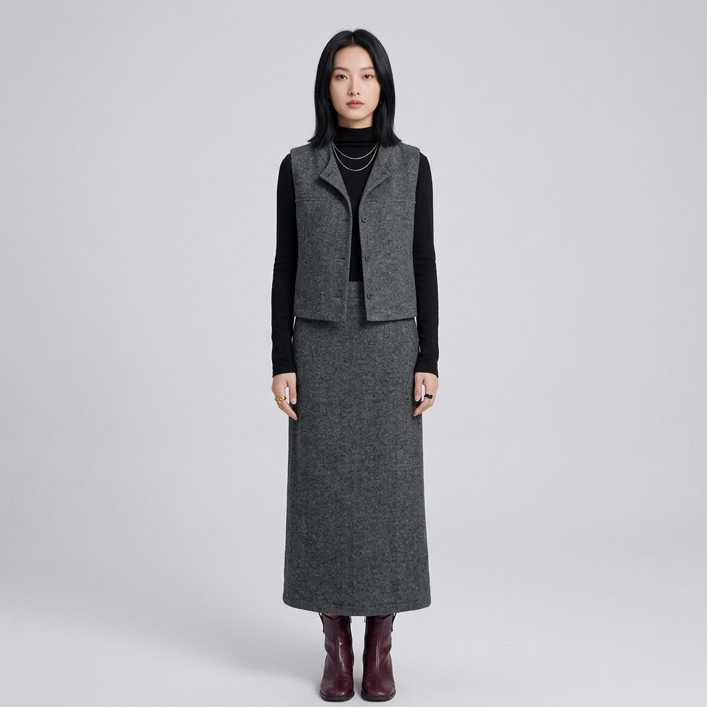 Conjunto de traje para mujer Elysia | Tweed gris casual, 3 piezas