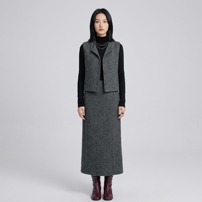 Conjunto de traje para mujer Elysia | Tweed gris casual, 3 piezas