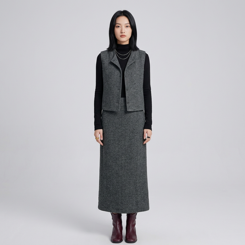 Conjunto de traje para mujer Elysia | Tweed gris casual, 3 piezas