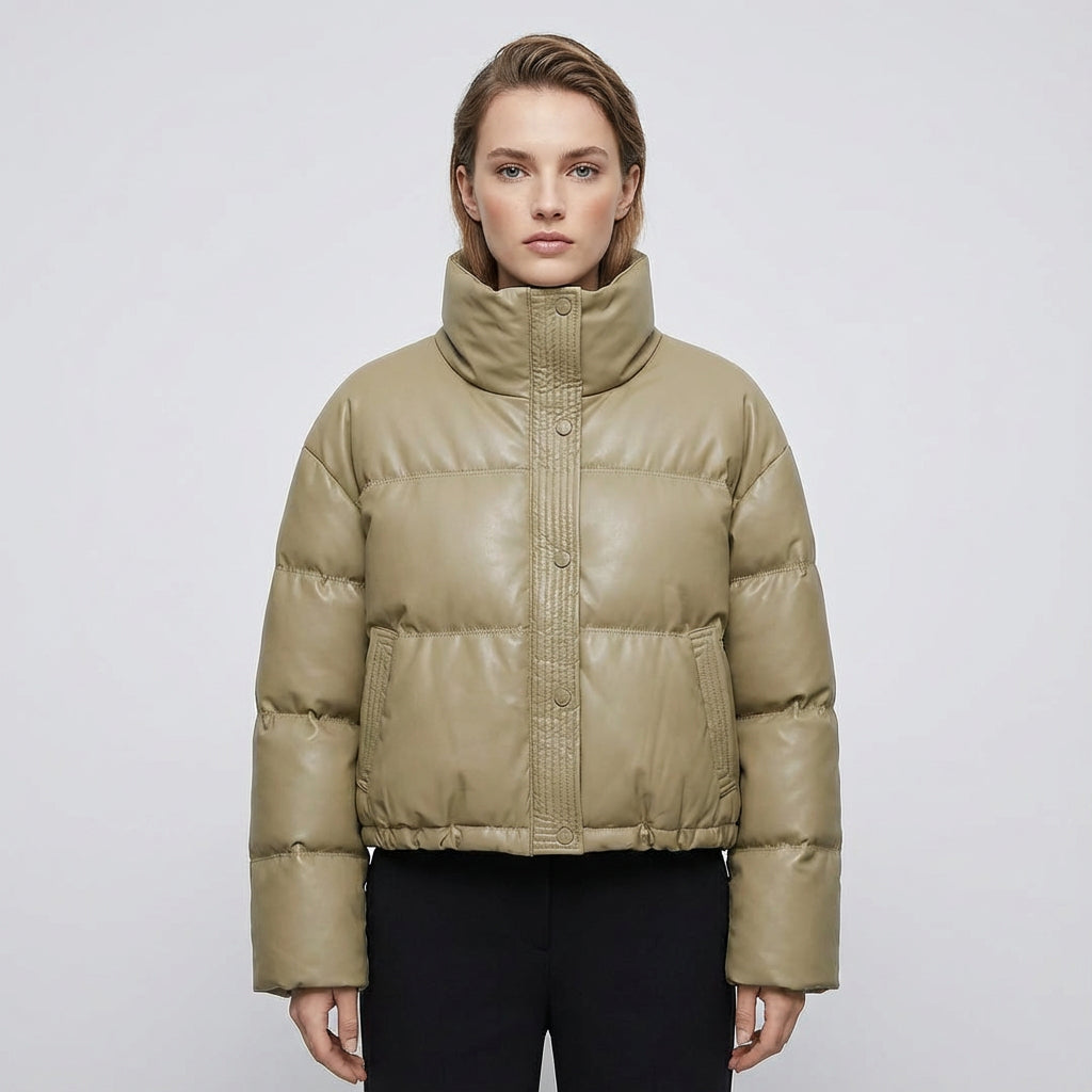 Isle Ariana Women’s Cropped Puffer Jacket | High Neck, Quilted Design