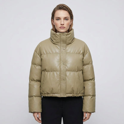 Isle Ariana Women’s Cropped Puffer Jacket | High Neck, Quilted Design