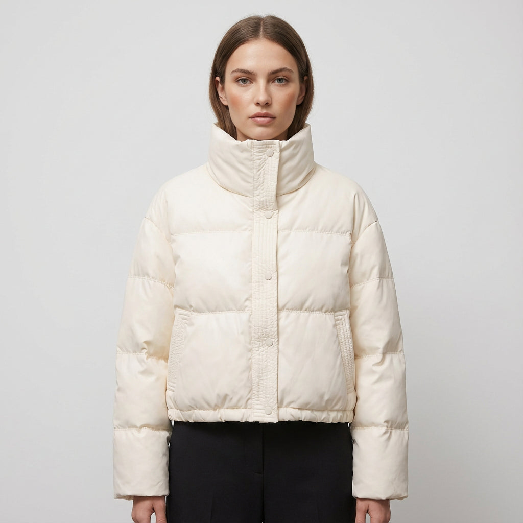 Isle Ariana Women’s Cropped Puffer Jacket | High Neck, Quilted Design