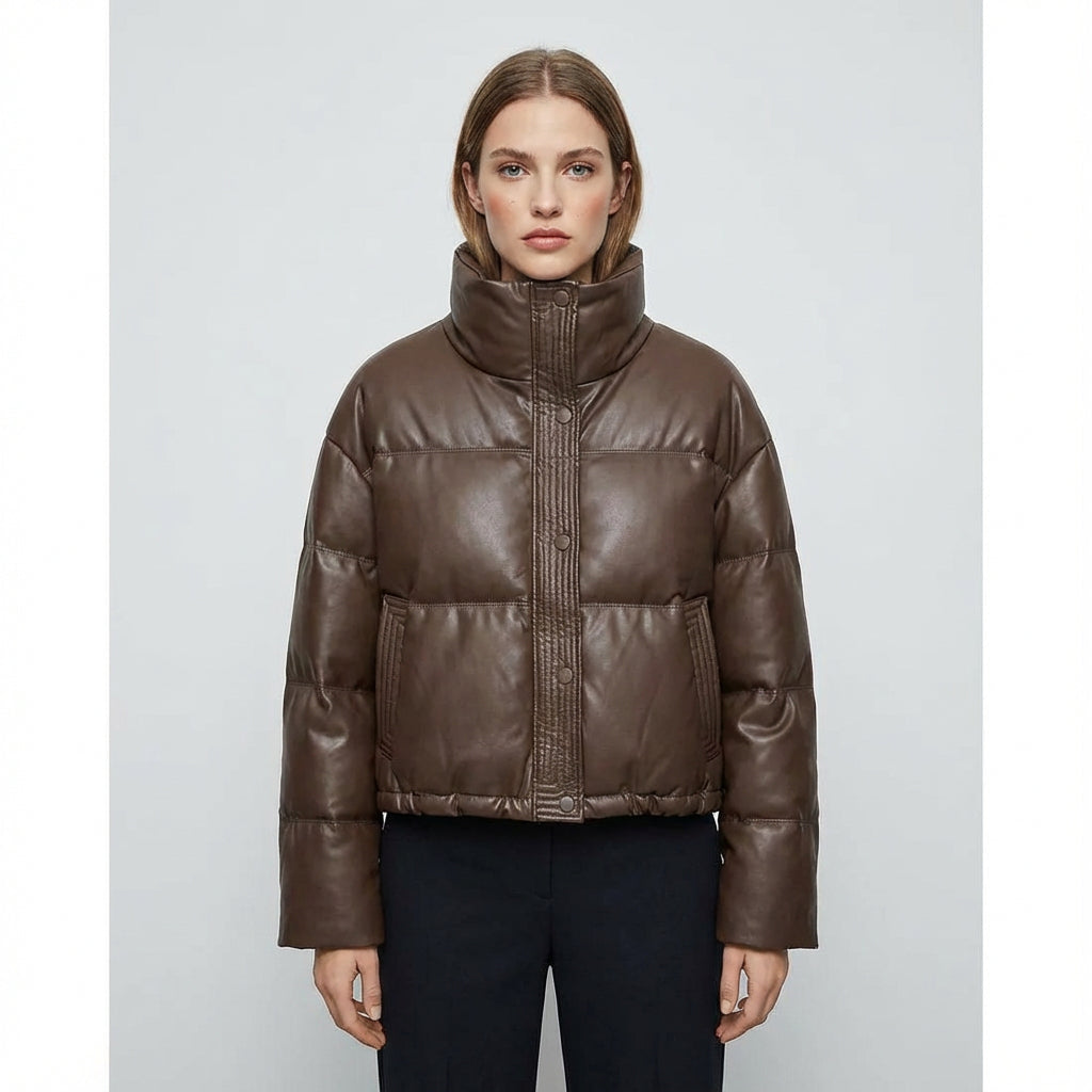 Isle Ariana Women’s Cropped Puffer Jacket | High Neck, Quilted Design
