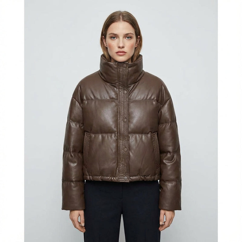 Isle Ariana Women’s Cropped Puffer Jacket | High Neck, Quilted Design
