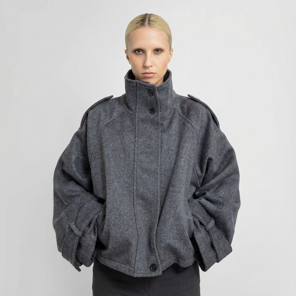 Aria Women’s Cropped Coat | Stand Collar, Relaxed Silhouette