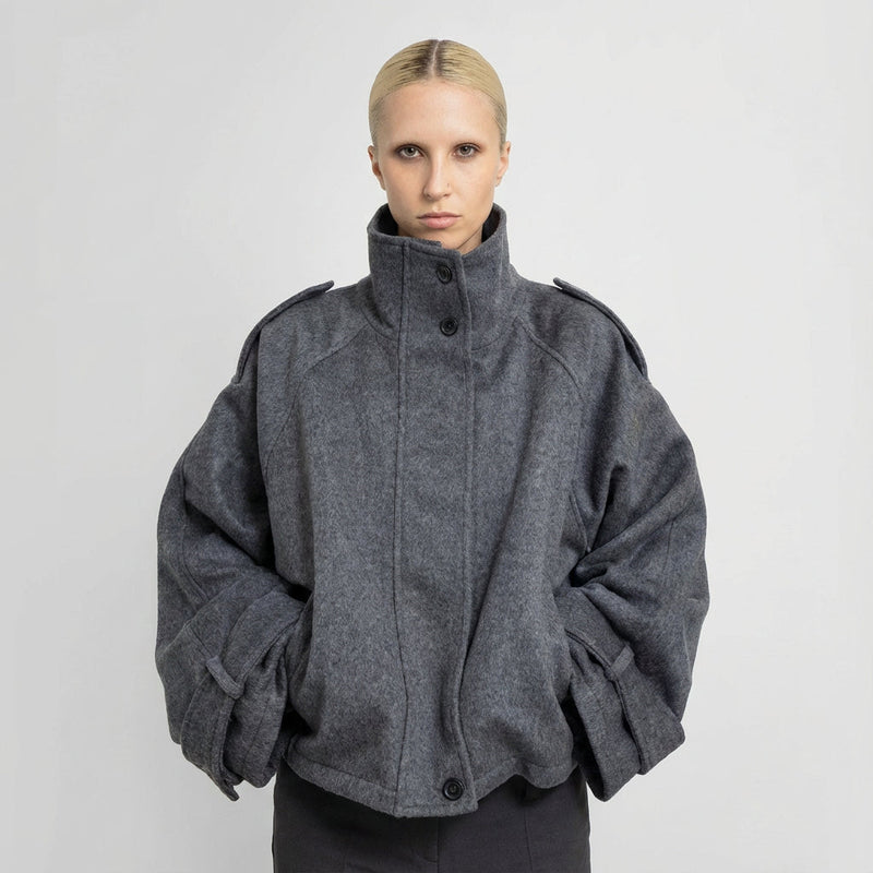 Aria Women’s Cropped Coat | Stand Collar, Relaxed Silhouette