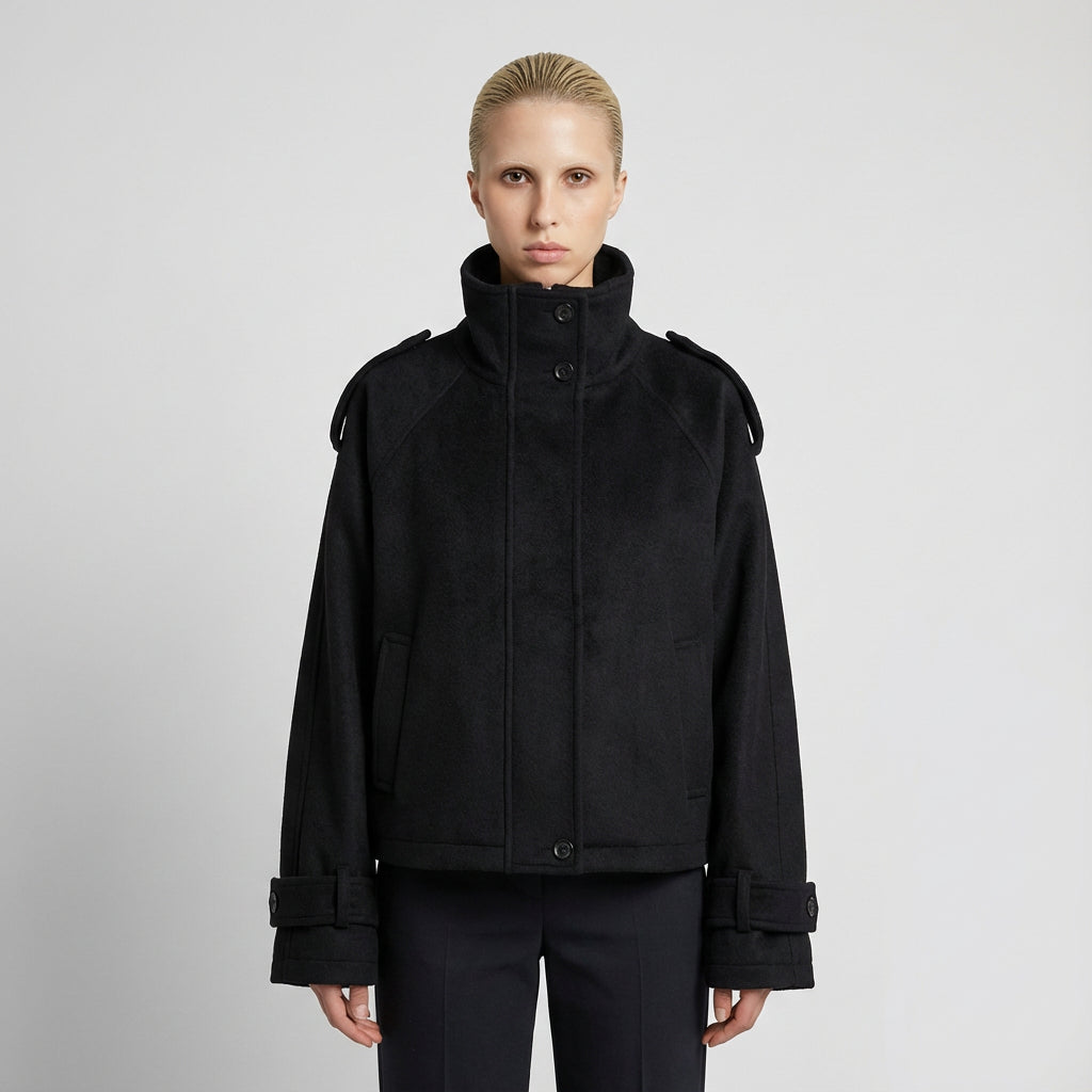 Aria Women’s Cropped Coat | Stand Collar, Relaxed Silhouette