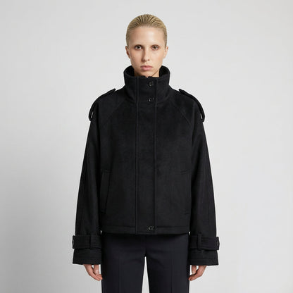 Aria Women’s Cropped Coat | Stand Collar, Relaxed Silhouette