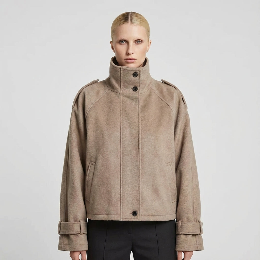 Aria Women’s Cropped Coat | Stand Collar, Relaxed Silhouette