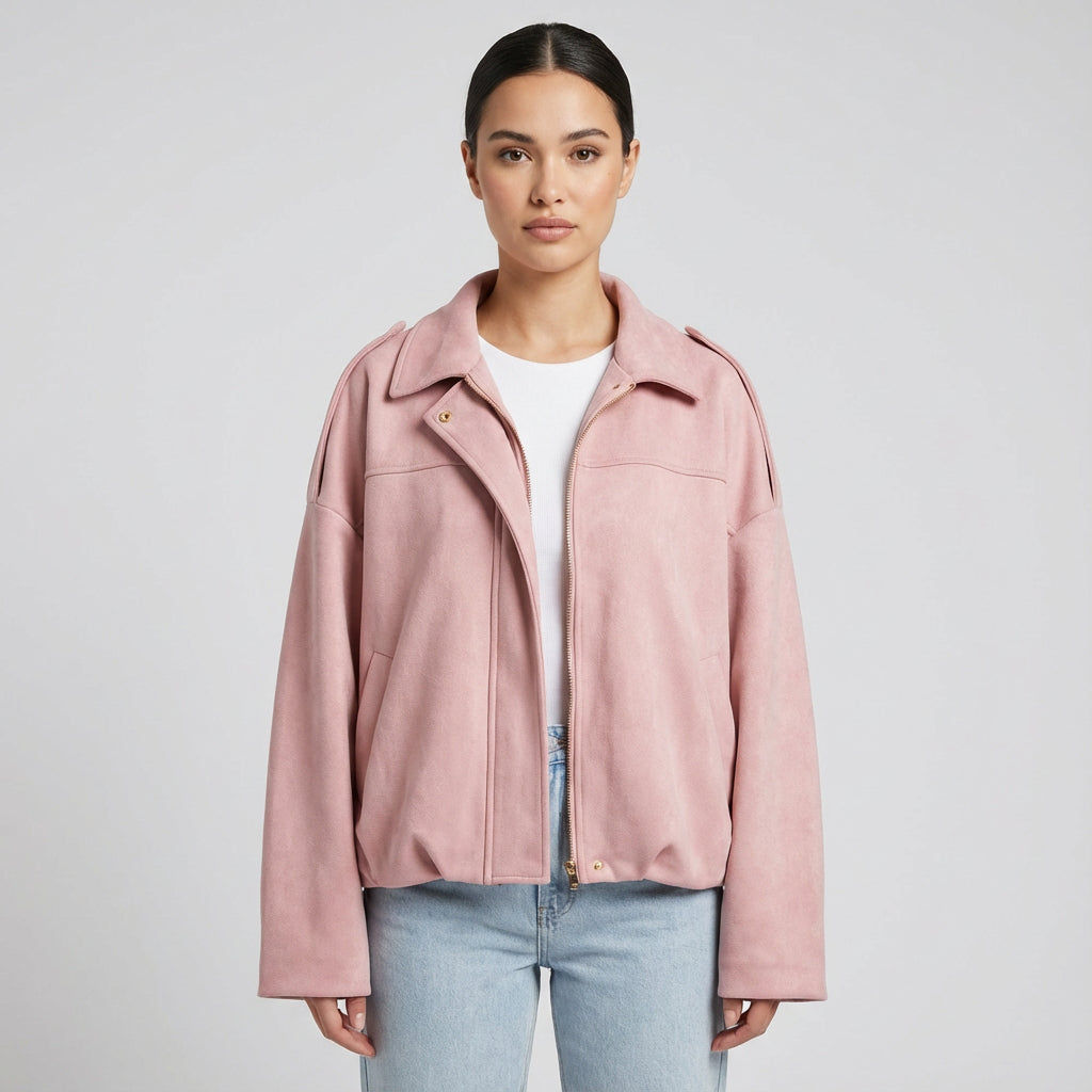 Elise Women’s Cropped Bomber Jacket | Zip-Front, Relaxed Silhouette