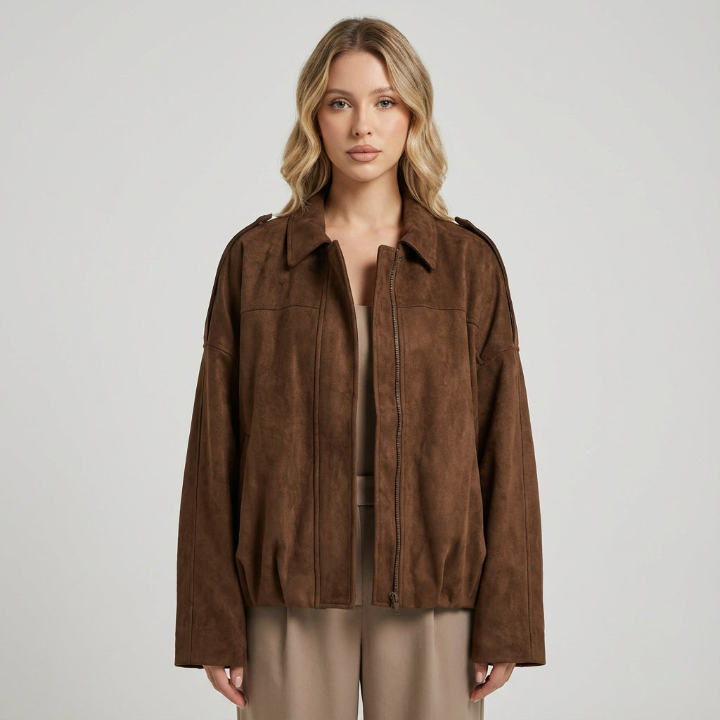 Elise Women’s Cropped Bomber Jacket | Zip-Front, Relaxed Silhouette