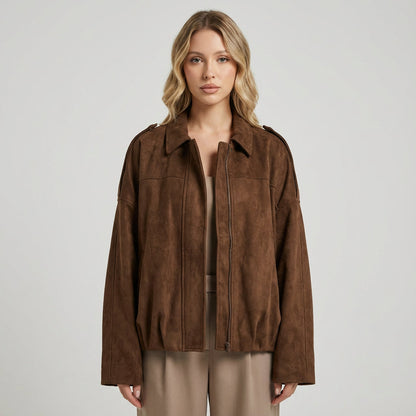 Elise Women’s Cropped Bomber Jacket | Zip-Front, Relaxed Silhouette