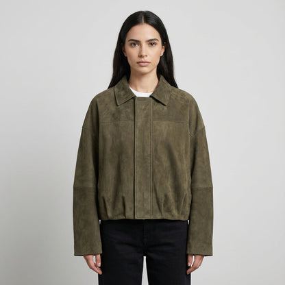 Elise Women’s Cropped Bomber Jacket | Zip-Front, Relaxed Silhouette