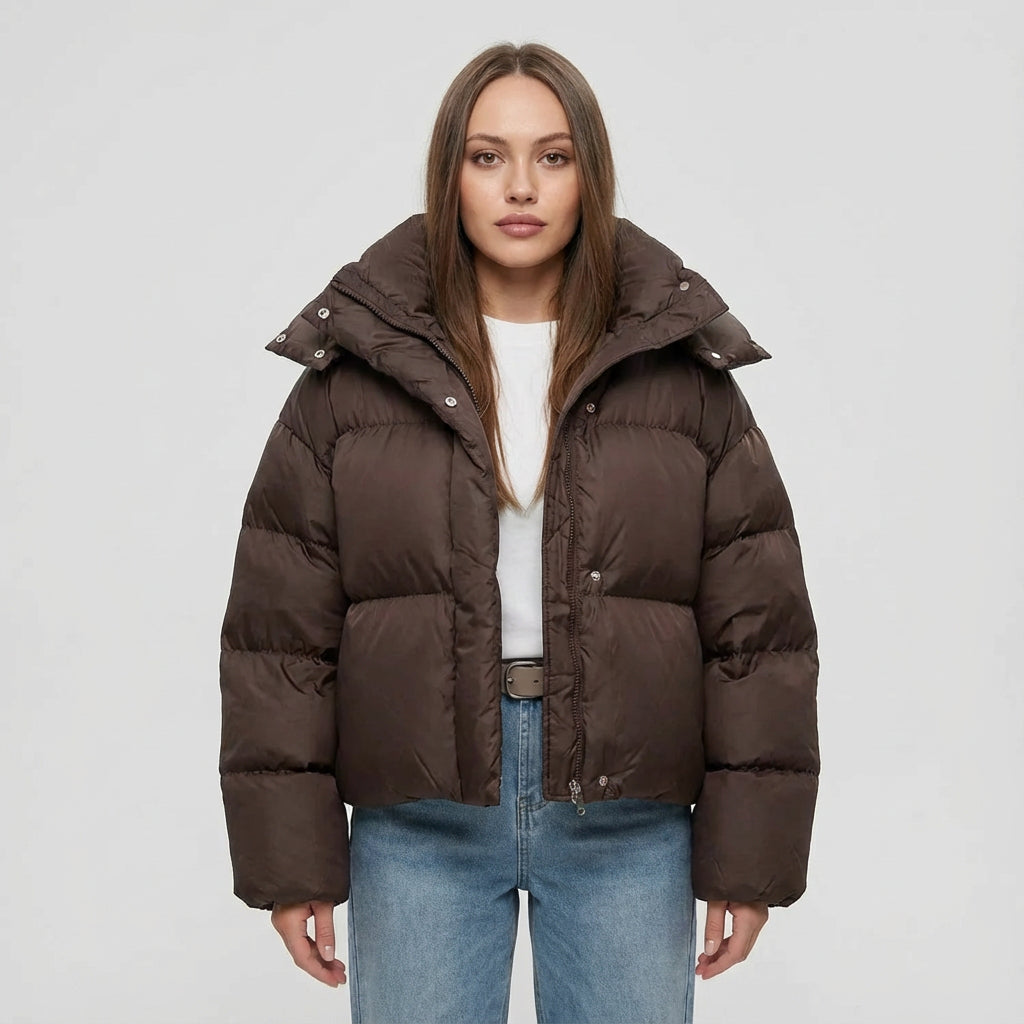 Fable Ariana Women’s Short Puffer Jacket | Hooded Design, Oversized Silhouette