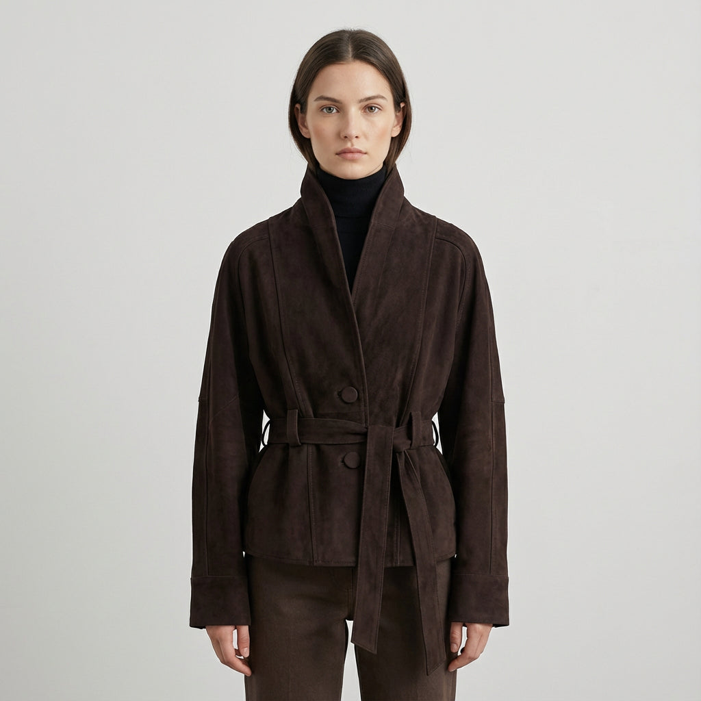Elise Women’s Belted Wrap Jacket | Shawl Collar, Waist-Tie Design