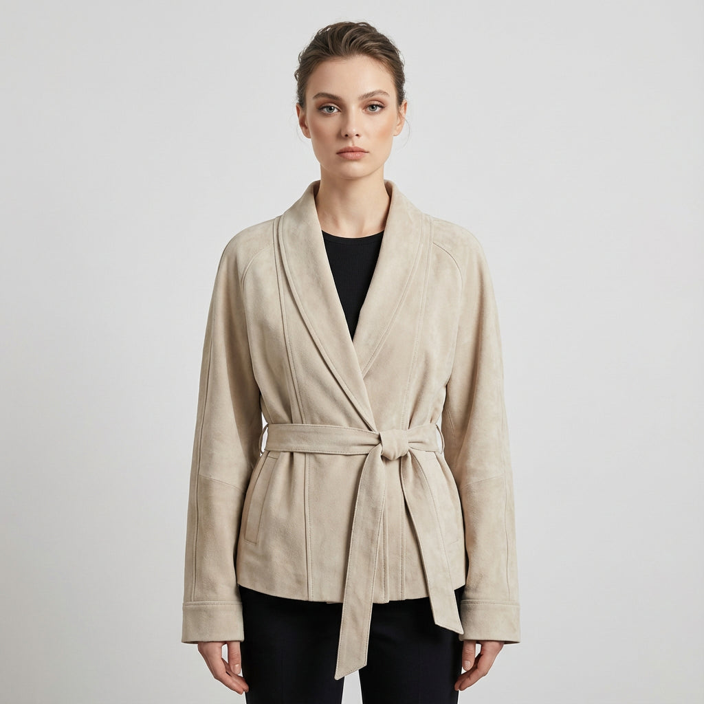 Elise Women’s Belted Wrap Jacket | Shawl Collar, Waist-Tie Design