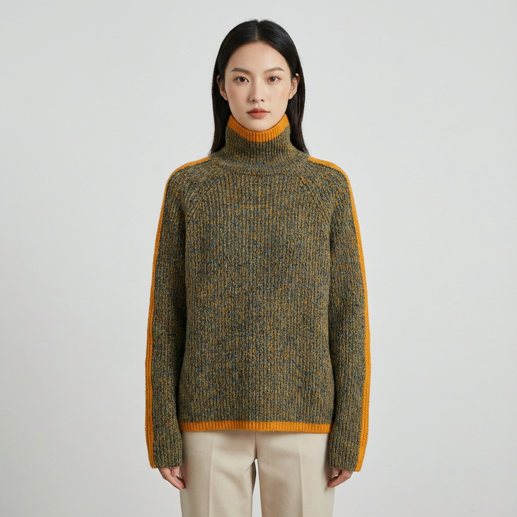 Virella Women’s Turtleneck Sweater | Ribbed Knit, Contrast Trim