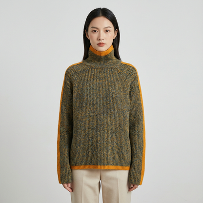 Virella Women’s Turtleneck Sweater | Ribbed Knit, Contrast Trim