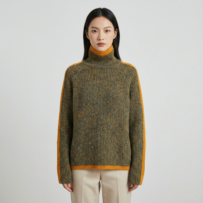 Virella Women’s Turtleneck Sweater | Ribbed Knit, Contrast Trim