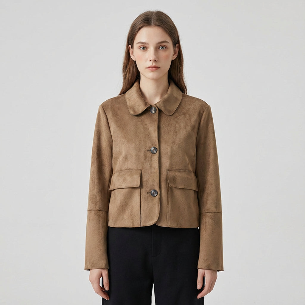 Haven Aria Women’s Cropped Jacket | Button-Front, Classic Collar